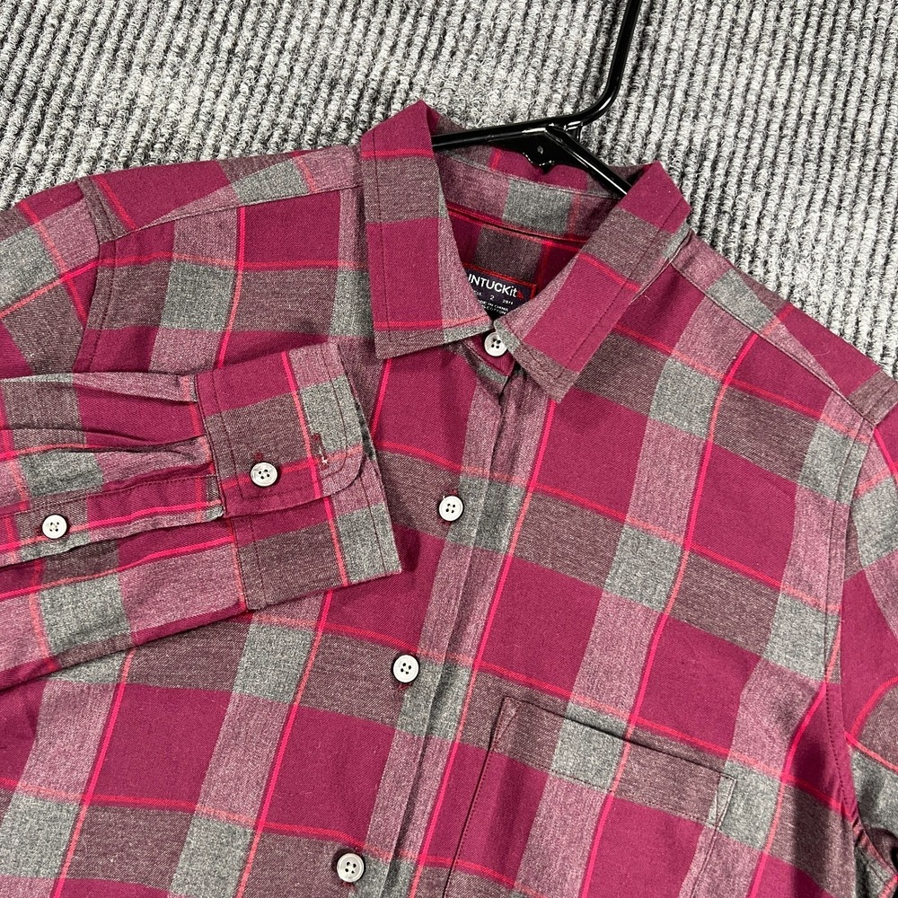 UNTUCKit Shirt Womens Size 2 Purple Plaid Long Sleeve Button Up Casual Comfort